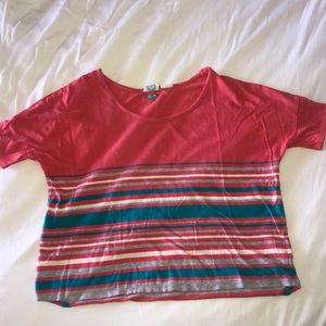 Pink blue and white striped tee